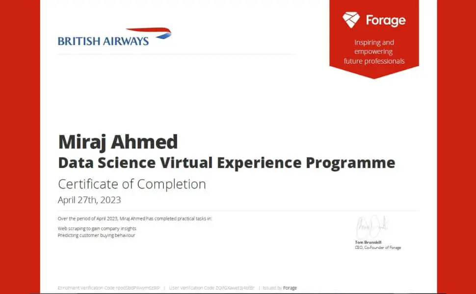 British Airways Certificate British Airways Certificate